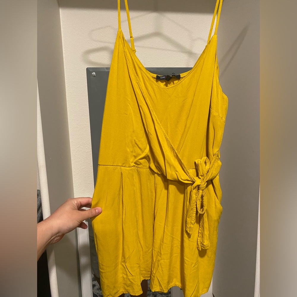 Mustard yellow faux tie romper